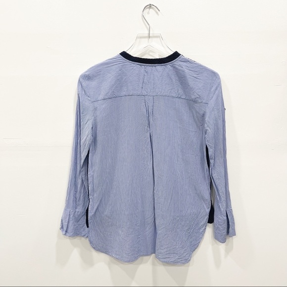 Zara Poplin Oversized 2 in 1 Collegiate Shirt Top Long Sleeve Size XS Blue - Picture 2 of 6